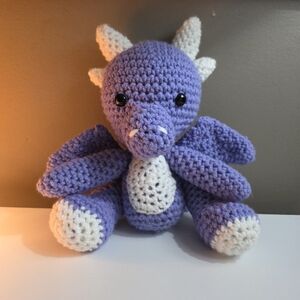 Handmade Crocheted Purple And White Dragon Plush Stuffed Animal